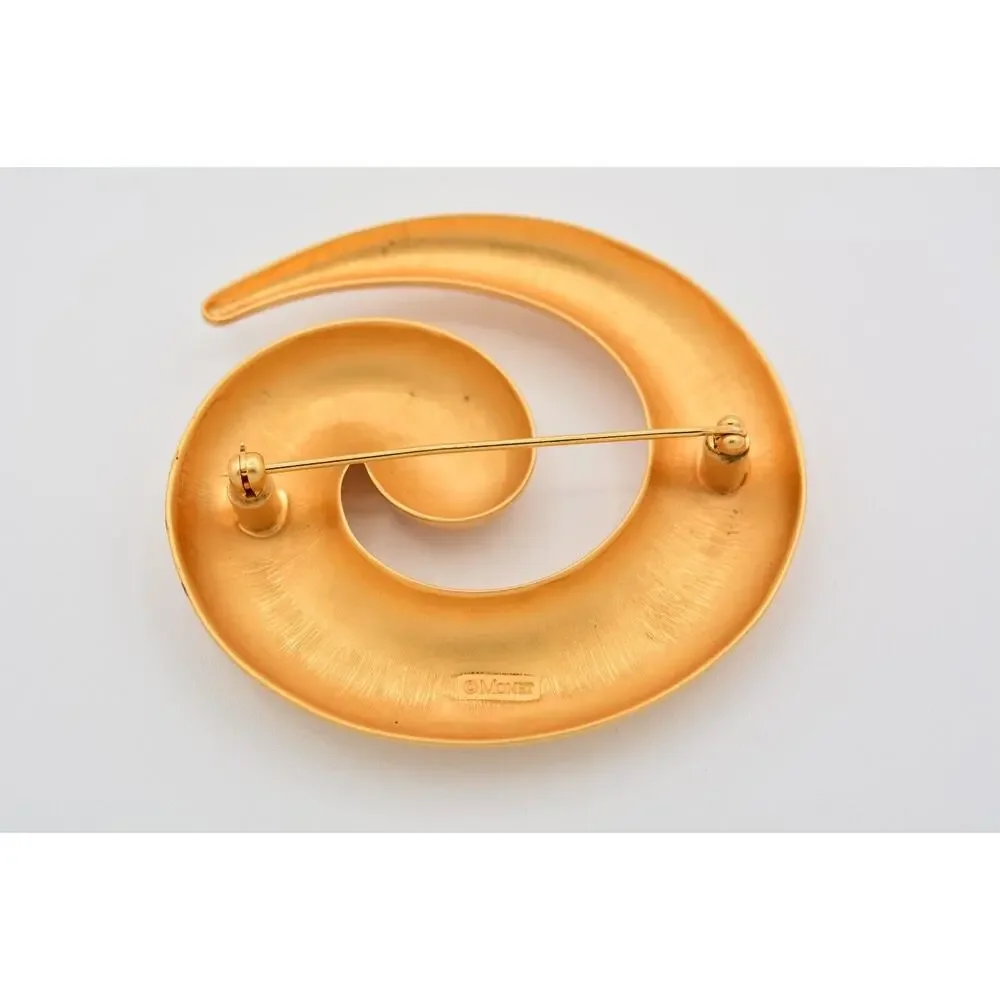 Monet Vintage Pin Brooch Swirl Large Brushed Gold Matte Chunky Signed 80s BinAT